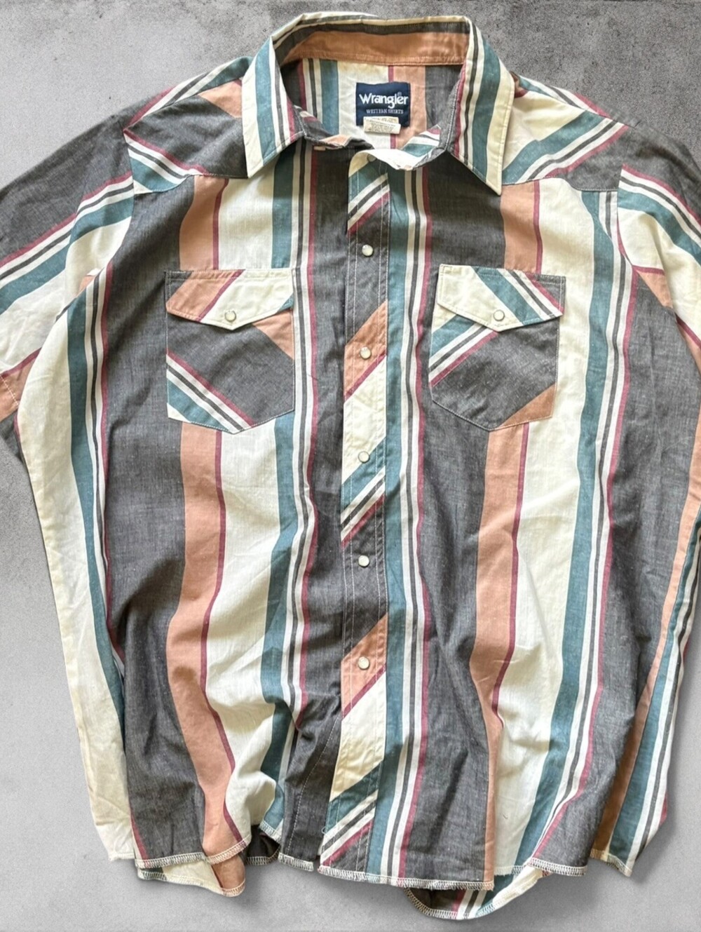 Vintage 90s Wrangler Western Mens Button Up Striped Shirt Sz XL Cowboy Collared